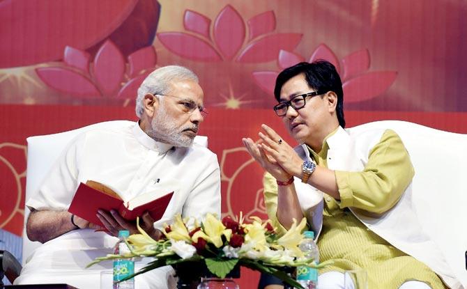 Union minister of state for Home Affairs Kiren Rijiju (right) took a potshot at filmmaker Anurag Kashyap yesterday, saying that people use PM Narendra Modi’s name to get into news. File pic/AFP