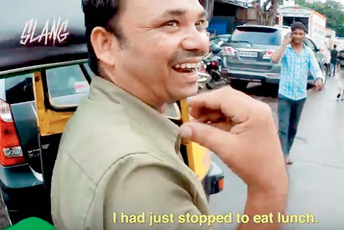 An autorickshaw driver cries, “But I only went for lunch!” on being questioned why he had parked on the road