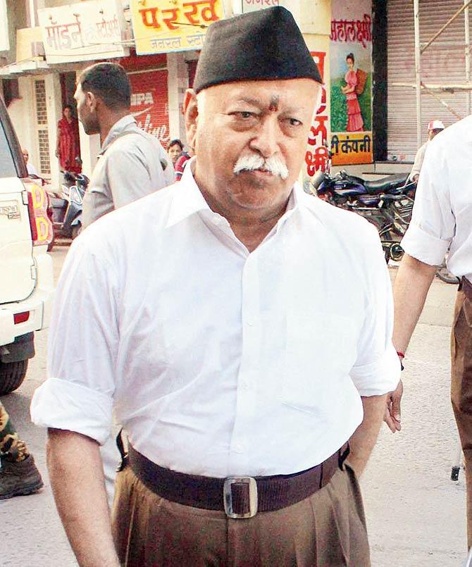 Mohan Bhagwat in the new RSS uniform yesterday. Pic/PTI