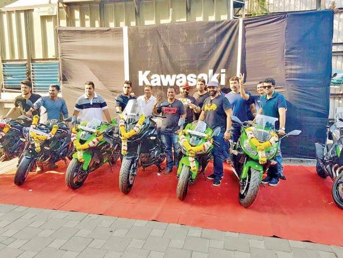 Navin Bharti and the rest of the crew who received their bikes at a function in Koregaon Park
