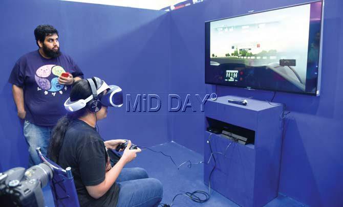 The Playstation VR console debuts at the Indian Gaming Expo at Cuffe Parade on Saturday. Pic/Suresh Karkera