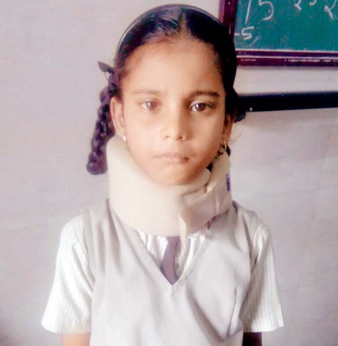 Prachi was nearly knocked unconscious by the cupboard and now has to wear a neck brace for the injury as her parents worry about her safety
