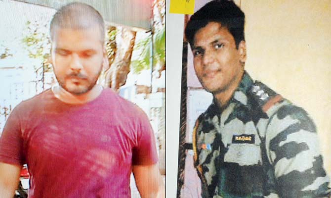 Sagar Mishra after his arrest. (Right) One of the pictures of Mishra in Army uniform that he posted online