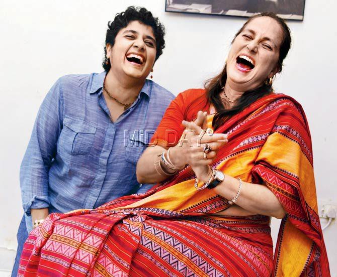 Sanjna Kapoor and Sameera Iyengar share a hearty laugh at the Junoon office in Andheri. Pic/Rane Ashish