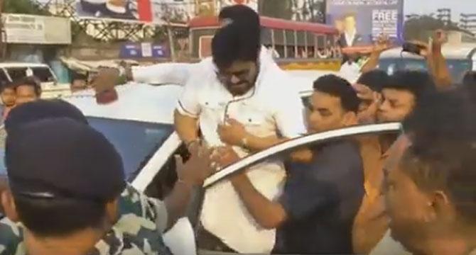 Video grab showing the moment Babul Supriyo was hit by a stone