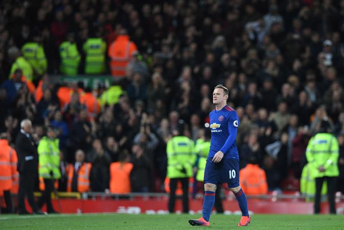  Wayne Rooney walks off after the English Premier League football match between Liverpool and Manchester United