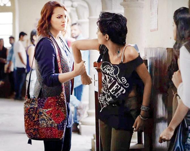 Sonakshi Sinha in a still from Akira in which she plays a  college student who moves to the big, bad city of Mumbai with her family 