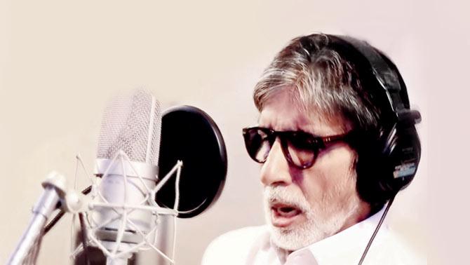 File pic of Amitabh Bachchan recording a song