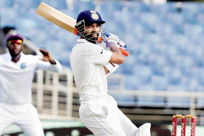 Ajinkya Rahane plays a shot on Day Three of the second Test match against West Indies in Kingston recently. Pic/AFP 