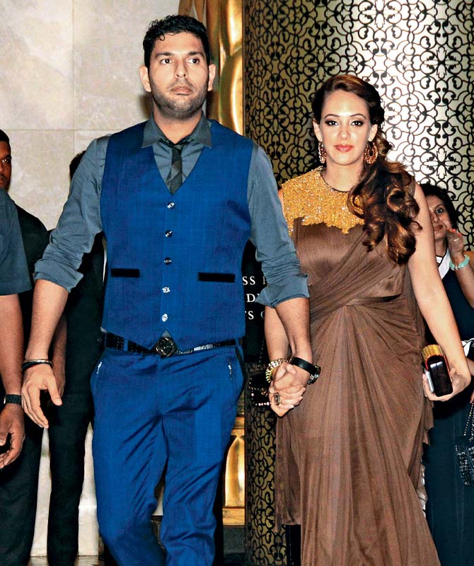 Yuvraj Singh and Hazel Keech at a wedding reception earlier this  year. Pic/Satej Shinde