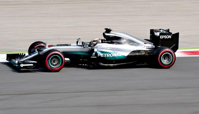 Mercedes driver Lewis Hamilton during the qualifying session for Sunday’s Italian GP at the Autodromo Nazionale circuit in Monza on Saturday. pic/AFP