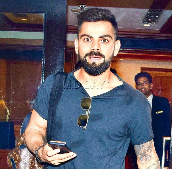 Indian cricket captain Virat Kohli arrives for the selection committee meeting at a city hotel in Mumbai yesterday. Pic/Sameer Markande
