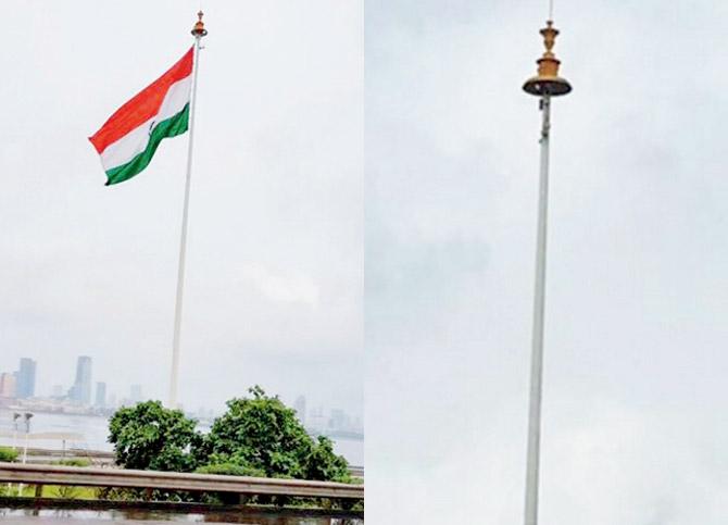 (Left) The flag at Bandra Reclamation and (right) the empty flagpost