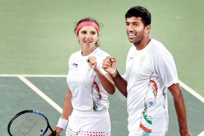 Sania (left) and Rohan Bopanna during the mixed doubles event at the Rio Olympics last month. PIC/PTI