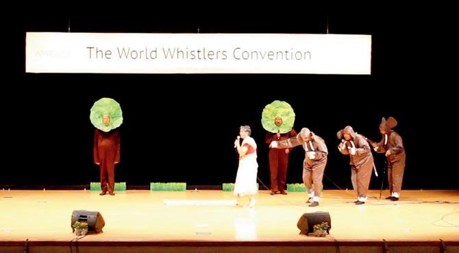 Members of the IWA performed a skit called Shoot animals with Cameras Not Guns, at the World Whistlers Convention in July