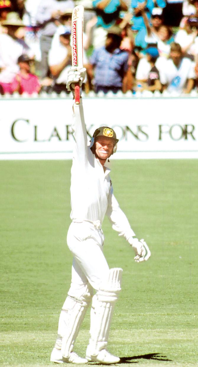 Dean Jones, who became a better batsman after the India series in 1986, is seen celebrating a hundred against Pakistan at Adelaide in 1990. Pic/Getty Images