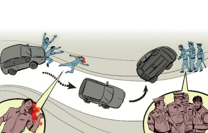 As Shah was speeding, he ran over the duoâÂu00c2u0080Âu00c2u0088- Qureshi and Yadav - while they were crossing the road. Qureshi later succumbed to his injuries. As he was getting away though, Shah rammed into a divider and his car turned turtle. He was then apprehended by the police.  Illustration/Uday Mohite