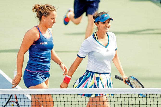 Sania Mirza (right) with her doubles partner Barbora Strycova 
