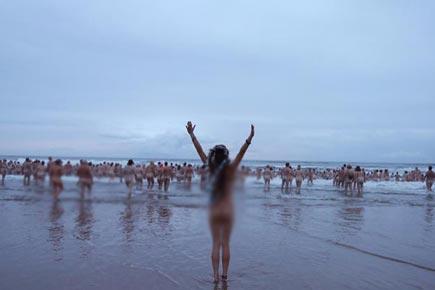 When nude bathers braved the cold to skinny dip in the North Sea