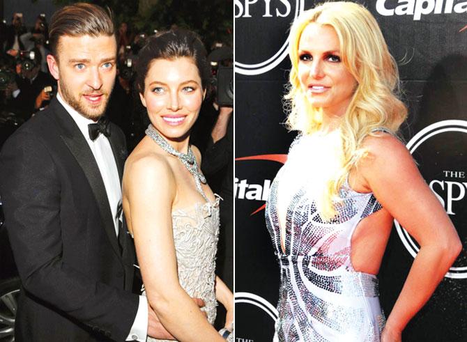 Justin Timberlake and Jessica Biel; (right) Britney Spears