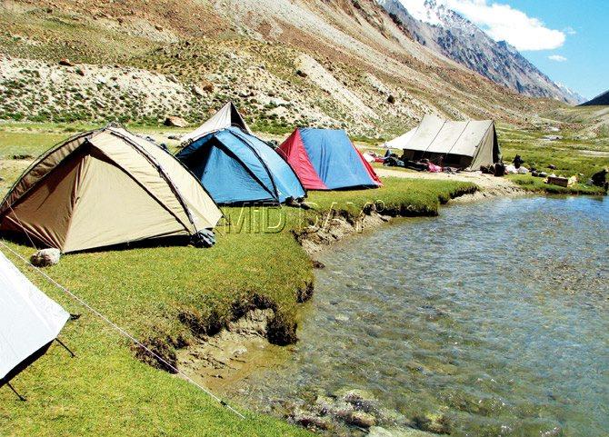 Camping beside the river in Nubra Valley
