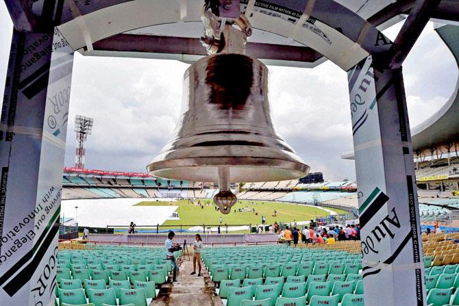 A Lord’s-like bell installed at Eden Gardens. Pic/PTI