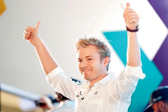 Mercedes driver Nico Rosberg does a thumbs up during a meet and greet session ahead of the Malaysian Grand Prix on Tuesday. Pic/AP