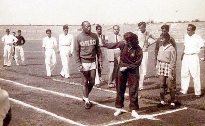 Mary Dsouza Sequeira with legendary American athlete Jesse Owens during his India visit in 1955