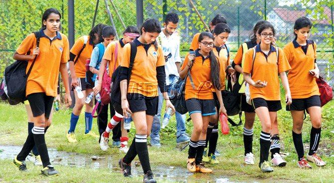 Chatrabhuj Narsee Memorial team walk out after a two-hour long wait, before they came back to play their Mumbai Schools Sports Association girls