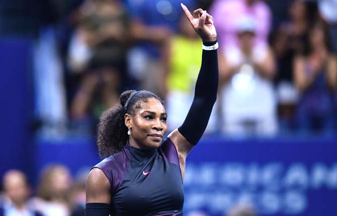 Serena Williams of United States celebrates her victory over Simona Halep of Romania during their 2016 US Open Women