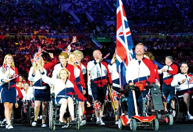 The British contingent with their Union Jack