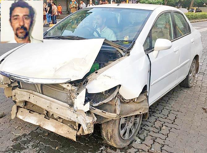 Police said Mohanlal Tanya (inset) was speeding in his car. Tanya’s car crashed into the taxi, which fell on its side from the impact