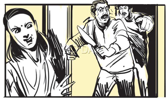 At 3 pm on Tuesday, three men barge into the home of Chuman Das. They brandish a gun and knives. Illustrations/Ravi Jadhav