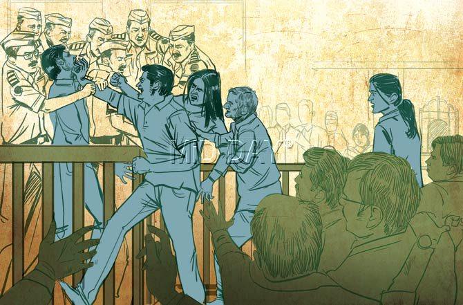Soon after being awarded the death sentence, a grinning Ankur Panwar lost his cool and attacked Preeti’s brother Hitesh in court. It took a dozen cops to pry him away. Illustration/Uday Mohite