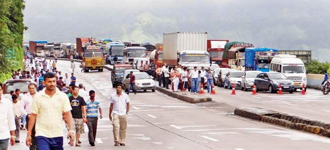The spot at which a gas tanker carrying LPG  was hit by a tempo at the Khandala (Lonavala) exit on September 6, 2012