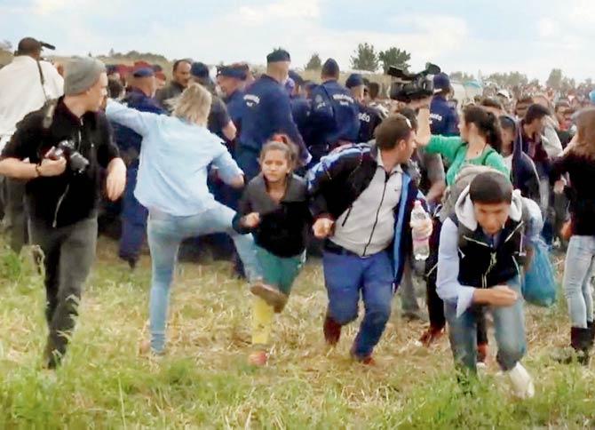 Petra Laszlo was caught on camera kicking children. Pic/AP