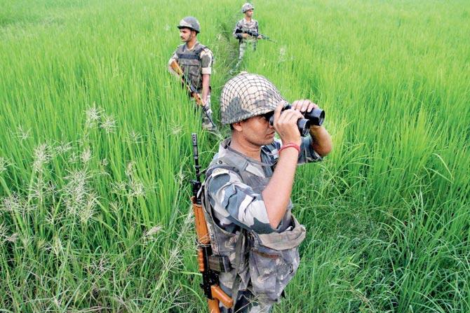 BSF personnel keeping a tight vigil on the Indo-Pak border