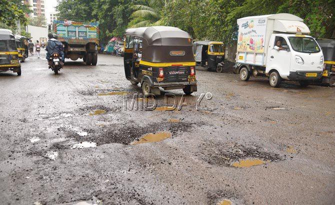 Potholes dot Datta Pada Road in Borivli East