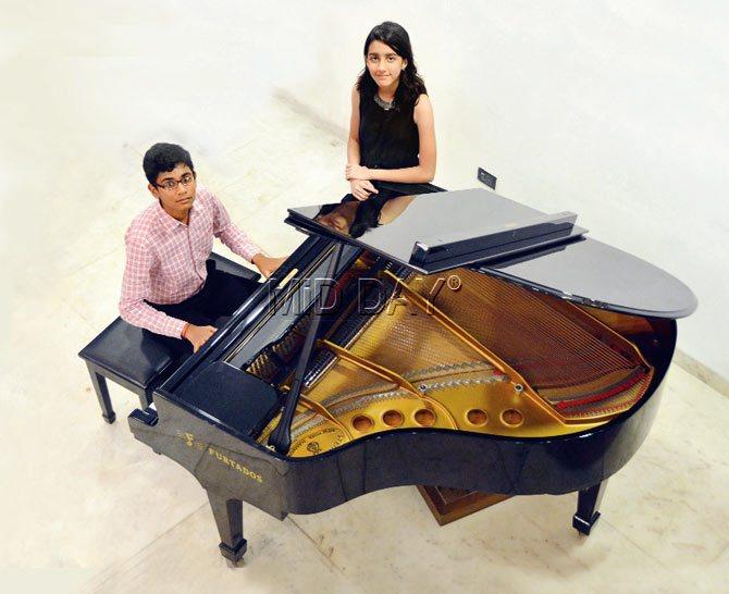 MMMF piano students play on a Steinway grand piano. The smaller Model S is currently at Furtados’ warehouse. Pics/Sayed Sameer Abedi
