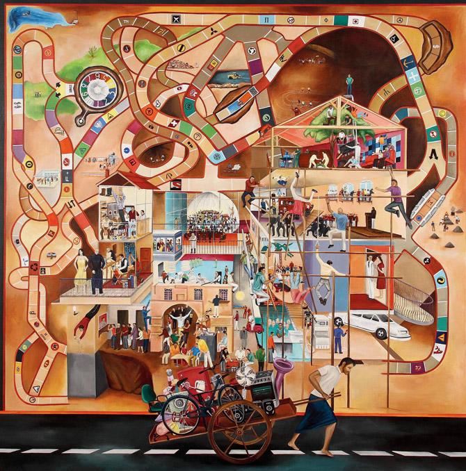 A work featuring a board game