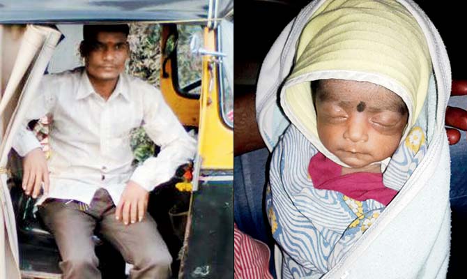 Sunil Bhile found the baby (right) in his auto at Vasai railway station