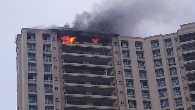 A fire broke out on Thursday on the top floors of a residential building in Hiranandani Heritage complex at Kandivali here. There were no reports of casualties.