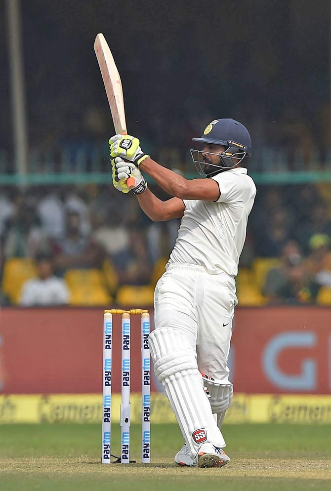 Ravindra Jadeja plays a shot during the second day of the first cricket Test match