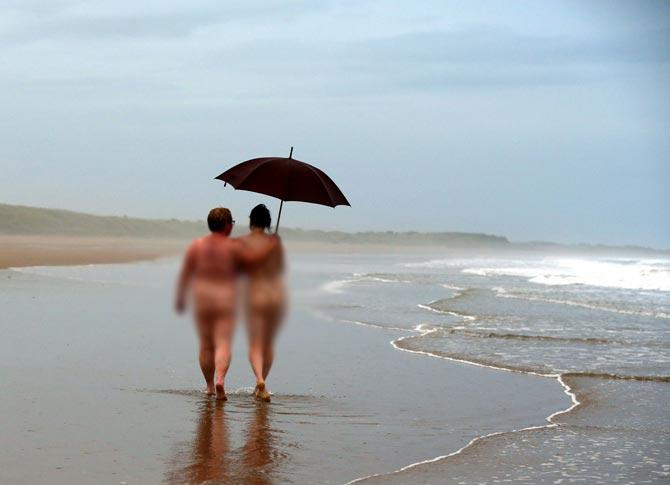 Nudists participated in the annual North East Skinny Dip at sunrise at Druridge Bay, near Ashington, Northumberland, northeast England