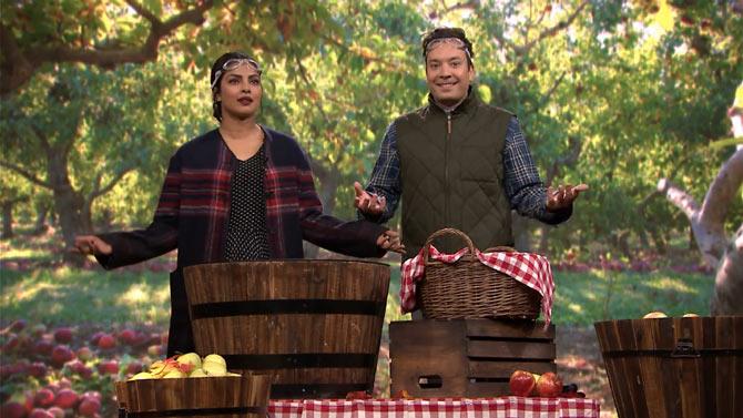 Watch video: Priyanka Chopra beats Jimmy Fallon again! This time, with apples