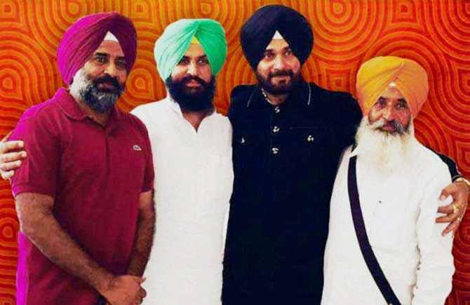 A photo of the new political front launched by former MP Navjot Singh Sidhu (2nd R) in Amritsar on Friday. Pargat Singh and Bains Brothers are also seen. PTI