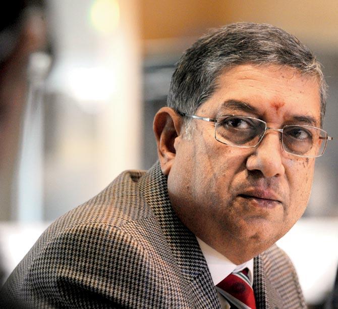 Ex-BCCI chief N Srinivasan attended the SGM. Pic/AFP