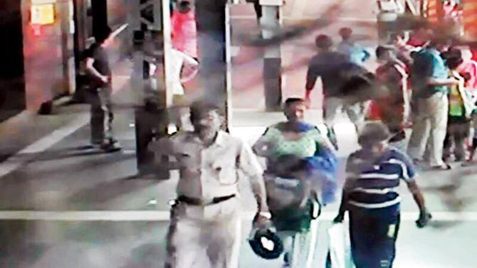 A CCTV grab of Seema (in green) and Asha Kale after the incident
