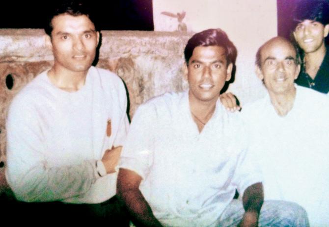 Kulbhushan Jadhav (first from left) with friends at the building he grew up in.