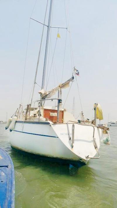 The yacht, Scamp, anchored near  the Gateway of India on April 9